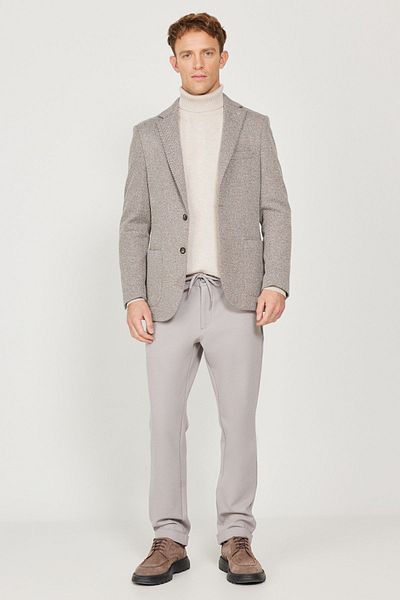 ALTINYILDIZ CLASSICS Καφέ Slim Fit Ανδρικό Blazer - Μονό Γιακά, Dobby