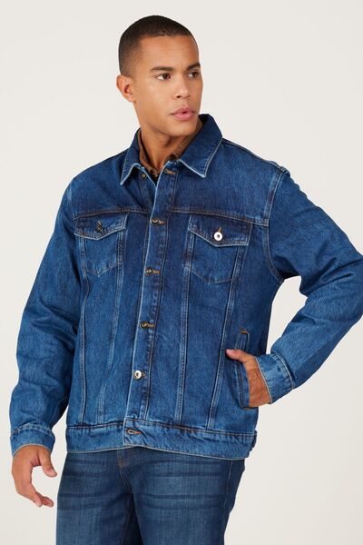 AC&Co / Altınyıldız Classics Men's Navy Blue Standard Fit Regular Cut 100% Cotton Denim Jean Jacket