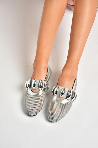Fox Shoes S476668015 Balerini de damă cu plasă argintie - comozi și stilați