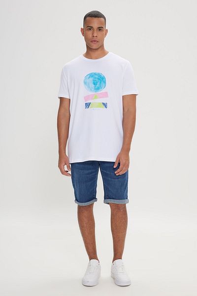ALTINYILDIZ CLASSICS Tricou alb pentru bărbați, slim fit, din bumbac, imprimat cu textura moale