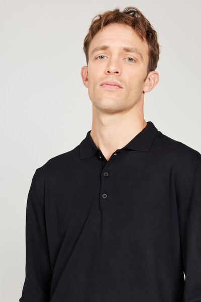 ALTINYILDIZ CLASSICS Pánsky úpletový sveter Polo s golierom štandardného strihu v čiernej farbe Standard Fit