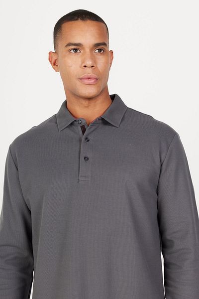 ALTINYILDIZ CLASSICS Ανδρικό μπλουζάκι ανθρακί Slim Fit Slim Fit Polo γιακά 100% βαμβάκι κηρήθρα
