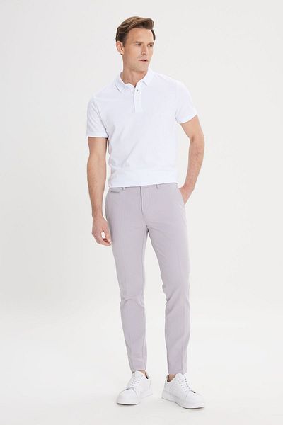 ALTINYILDIZ CLASSICS Men's Gray Slim Fit Narrow Cut Side Pocket Cotton Flexible Dobby Trousers