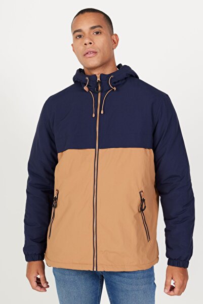 AC&Co / Altınyıldız Classics Férfi sötétkék-nyérc normál szabású, normál szabású állógallér hidegálló polár belső oldalzsebkabát