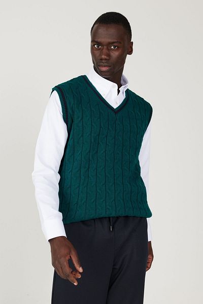 AC&Co / Altınyıldız Classics Grüner Strickpullover mit V-Ausschnitt und normaler Passform für Herren