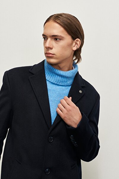 ALTINYILDIZ CLASSICS Чоловіче темно-синє пальто Yunlu з однобортним коміром стандартної посадки