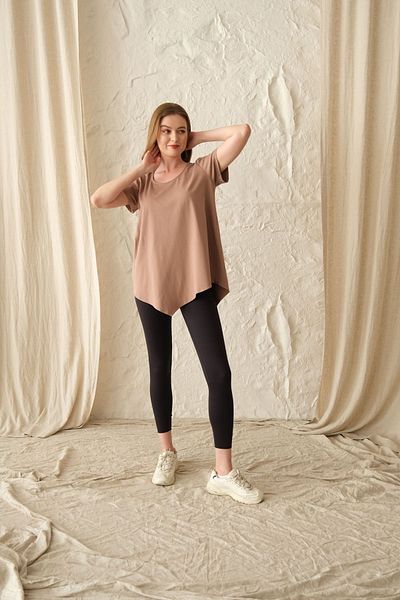 SARE ERKMEN Brown Asymmetrical Long T-Shirt - Single Piece