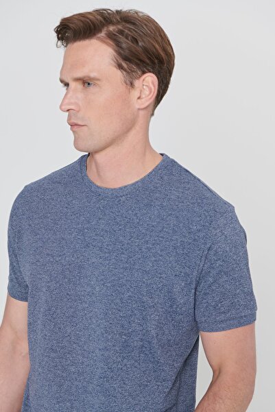 AC&Co / Altınyıldız Classics Ανδρικό μπλουζάκι από βαμβακερό λαιμόκοψη Navy Blue Melange Slim Fit Crew