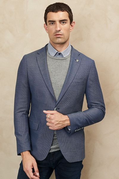ALTINYILDIZ CLASSICS Ανδρικό μάλλινο μπουφάν Navy μπλε-λευκό Slim Fit Slim Fit Mono γιακά με σχέδιο
