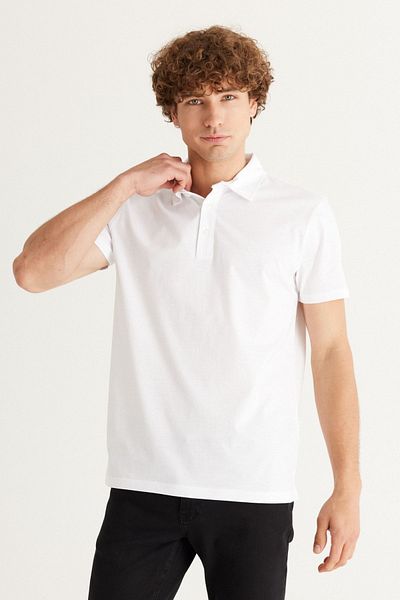ALTINYILDIZ CLASSICS Tricou alb pentru bărbați, slim fit, cu tăietură îngustă, cu gât polo, 100% bumbac