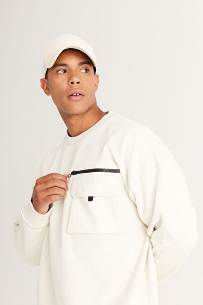 AC&Co / Altınyıldız Classics Ανδρικό μπλουζάκι με φλις φλις μακρόστενο oversize με λαιμόκοψη 100% βαμβάκι