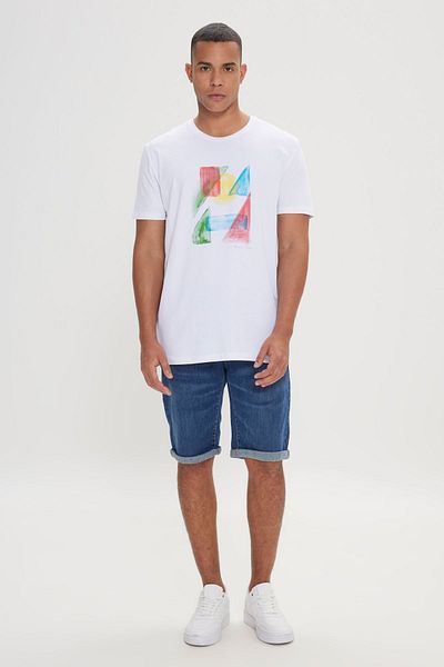 ALTINYILDIZ CLASSICS Weißes T-Shirt für Herren mit Rundhalsausschnitt und schmaler Passform, Baumwolle, weiches Strukturdesign, bedruckt