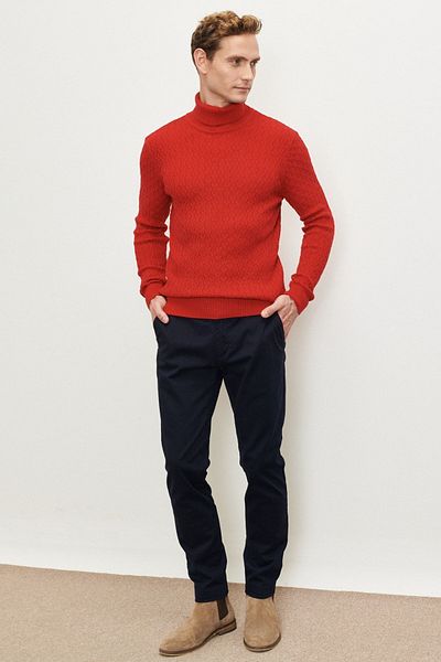 ALTINYILDIZ CLASSICS Men's Red Standard Fit Regular Cut Full Turtleneck Knitwear Sweater