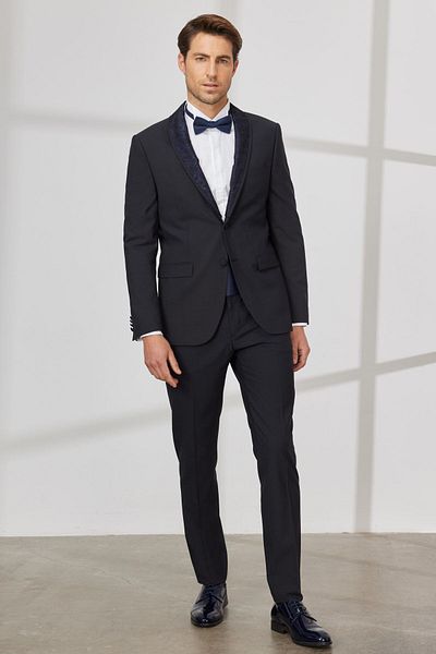 ALTINYILDIZ CLASSICS Men's Navy Blue Slim Fit Slim Fit Shawl Collar Woolen Tuxedo Suit