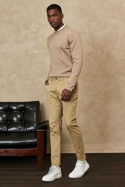 ALTINYILDIZ CLASSICS Ανδρικό μπεζ Slim Fit Slim Fit Flexible παντελόνι Chino