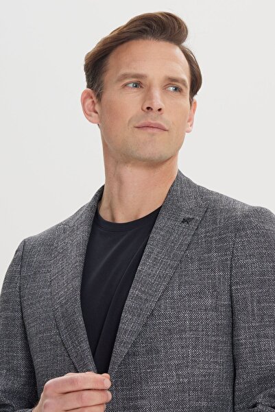 ALTINYILDIZ CLASSICS Erkek Siyah-Beyaz Regular Fit Rahat Kesim Kırlangıç Yaka Desenli Blazer Ceket