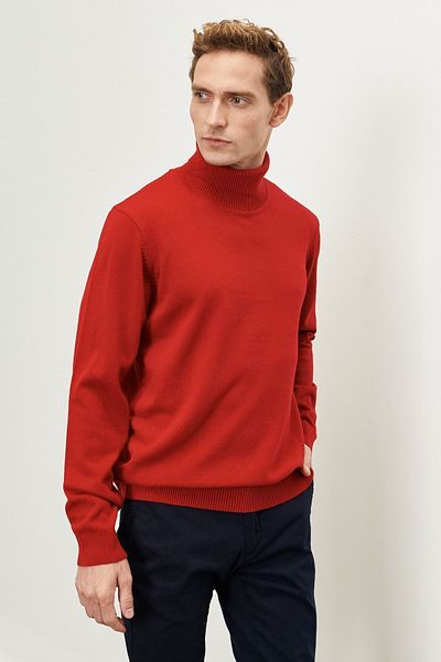 ALTINYILDIZ CLASSICS Men's Red Non-Pilling Anti Pilling Featured Standard Fit Full Turtleneck Knitwear Sweater