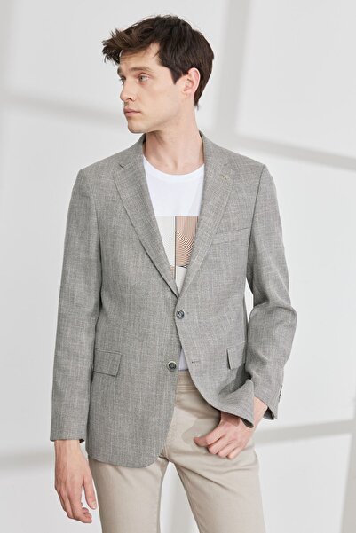 ALTINYILDIZ CLASSICS Men's Black-beige Comfort Fit Relaxed Cut Mono Collar Patterned Blazer Jacket