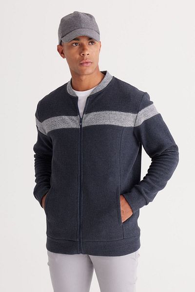 AC&Co / Altınyıldız Classics Ανδρικό μπουφάν Indigo Melange Oversize Loose Cut με Fleece Εσωτερικό με 3 Κλωστές Κολεγιακό γιακά Βαμβακερό μπουφάν