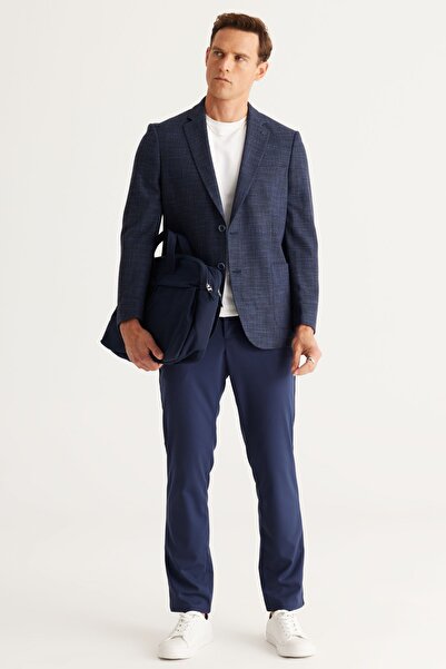 ALTINYILDIZ CLASSICS Erkek Lacivert Comfort Fit Rahat Kesim Mono Yaka Desenli Blazer Ceket
