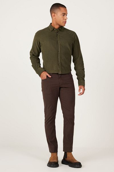 ALTINYILDIZ CLASSICS Мъжки кафяви тънки панталони Slim Fit с 5 джоба, шарени еластични панталони