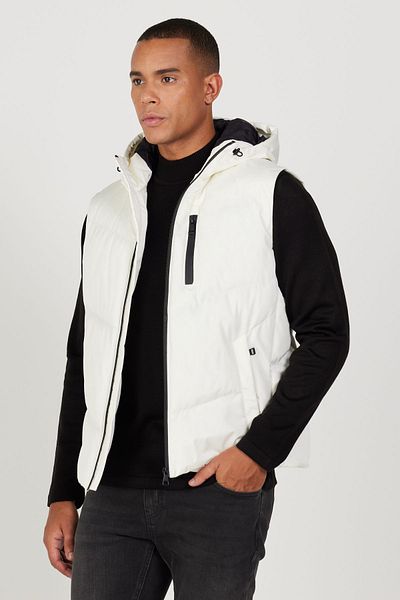 ALTINYILDIZ CLASSICS Men's Ecru Standard Fit Regular Cut Hooded Vest