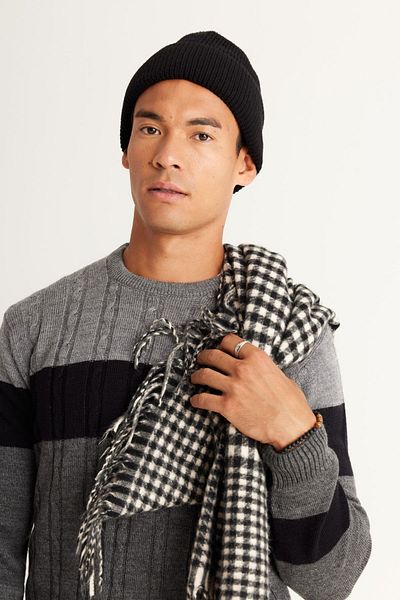 AC&Co / Altınyıldız Classics Grau-anthrazitfarbener Standard-Strickpullover mit normalem Schnitt und Colorblok-Muster für Herren mit Rundhalsausschnitt