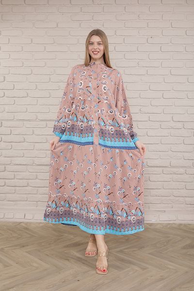 mervemoda Γυναικείο φόρεμα Plus Size - Μπροστά με κουμπιά και υφαντό