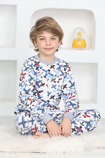 KAPİKİDS Boy - Colorful Crispy Printed Long Sleeve Pajama Set
