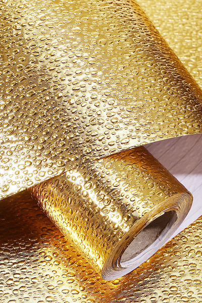 MOBEE Yapışkanlı Gold Mutfak Tezgah Folyosu, Su Geçirmez, Şık Kaplama, 1m x 40cm