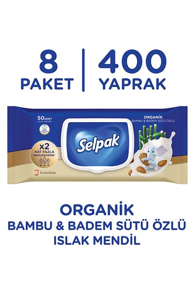 Selpak ® Organic Bamboo and Almond Milk Wet Wipes - 8 Pack 400 Sheets