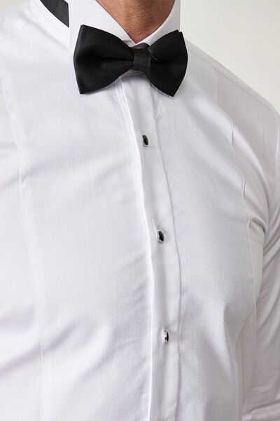 ALTINYILDIZ CLASSICS Ανδρικό λευκό λευκό κοστούμι γαμπρού πουκάμισο με γιακά προσαρμοσμένο σε λεπτή εφαρμογή