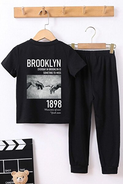 trendypassion طقم بدلة رياضية علوية للأطفال مطبوع عليها بروكلين 1898