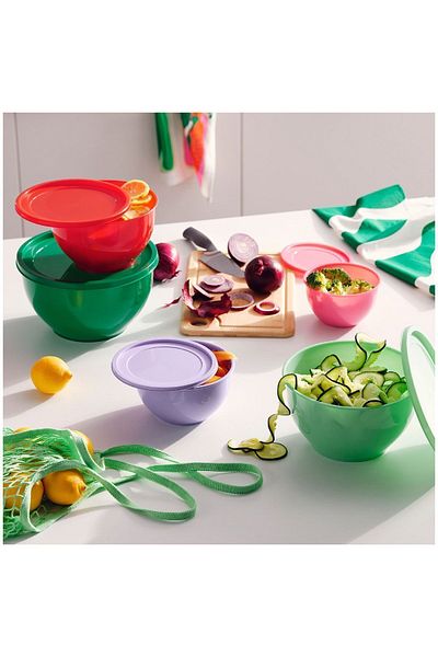 IKEA TABBERAS plastic storage container set, multi-coloured, round, 5 pieces