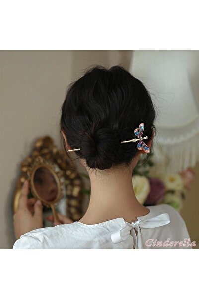 Cinderella Peri Butterfly Tasarım Boho Metal Topuz Tokası 17cm - Yeni Trend Çubuk Toka Saç Topuz Çubuğu