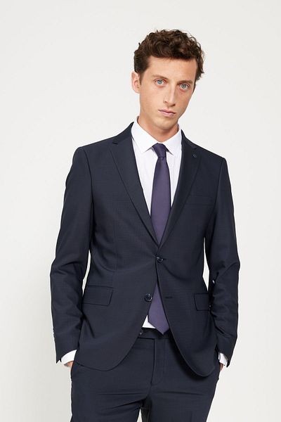 ALTINYILDIZ CLASSICS Men's Dark Navy Blue Slim Fit Slim Fit Mono Collar Patterned Wool Suit