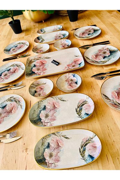 CASA DE BELLA 15 Pieces Luxury Breakfast Set for 6 People with Flower Patterns