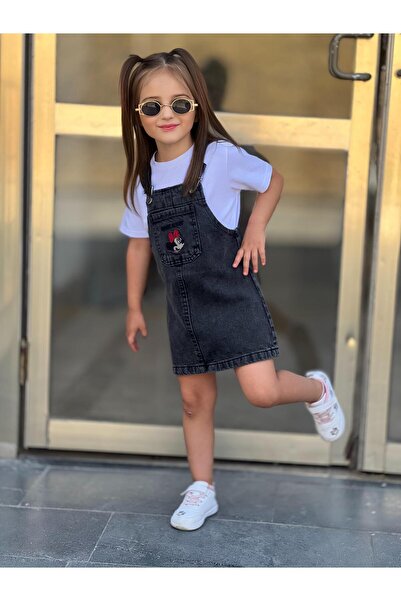 yns coolstar minnie embroidery Jeans Adjustable Strap Gilet / Denim Dress