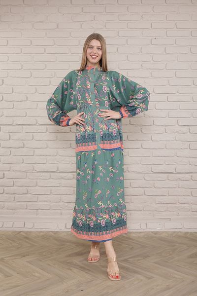 mervemoda Γυναικείο φόρεμα Plus Size - Μπροστινό με κουμπιά και ύφανση