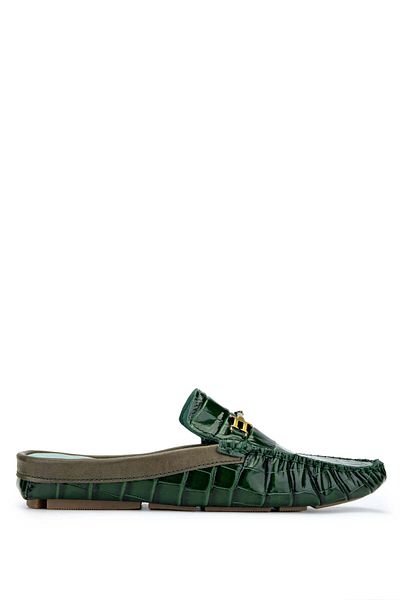 Tamer Tanca Men's Green Crocodile Genuine Leather Slippers