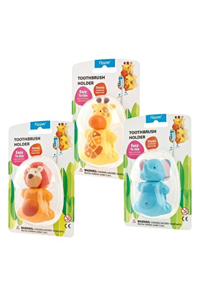 Flipper Giraffe Figured Automatic Toothbrush with Lid Hygienic Storage Container Set of 3 - Elephant / Lion