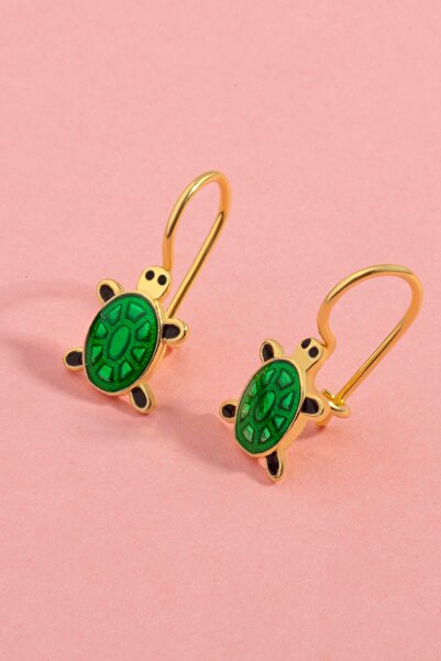 Else Silver 925 Ayar Gümüş Mineli Kaplumbağa Figürlü Çocuk Küpesi