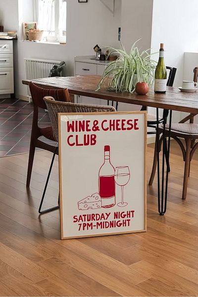 Taranist Χάρτινη αφίσα Saturday Night Wine Chees Club Μοντέρνα Μινιμαλιστική Διακόσμηση 30x42 εκ.