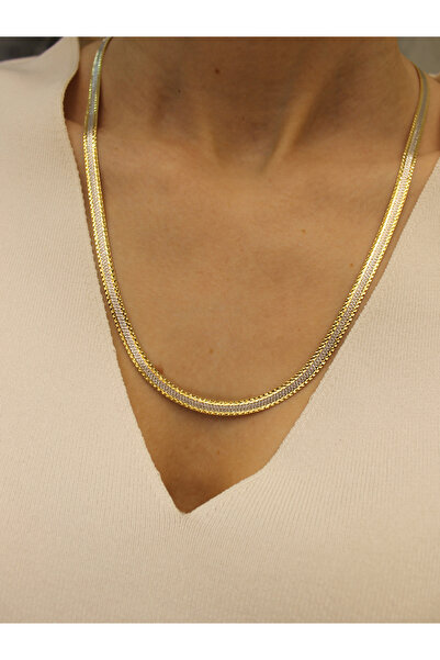 Akça Kuyumcu Sarı Beyaz Ezme İtalyan Altın Zincir Kolye