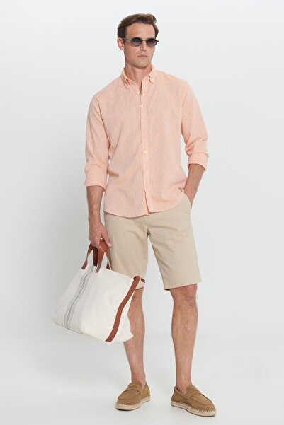 ALTINYILDIZ CLASSICS Помаранчева лляна чоловіча сорочка Сорочка на ґудзиках з розслабленим коміром