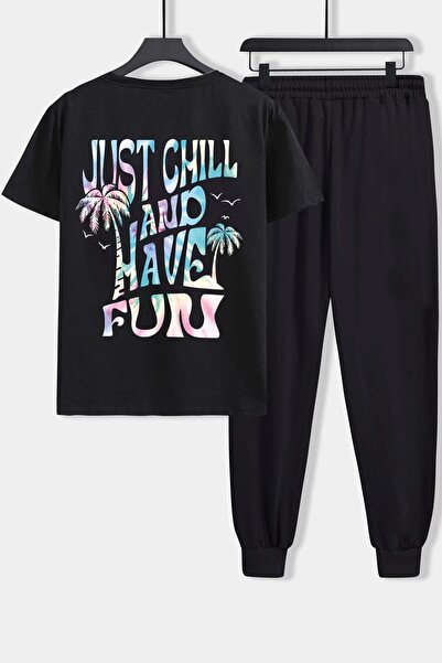 trendypassion Unisex Just Chill And Have Fun Set de trening confortabil din 2...