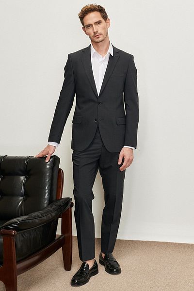 ALTINYILDIZ CLASSICS Ανδρικό κοστούμι από ανθρακί Slim Fit Slim Fit Μονό γιακά καρό μάλλινο κοστούμι
