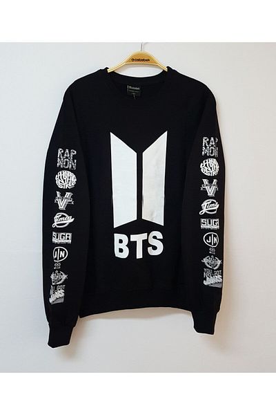 Köstebek Unisex Μαύρο K-pop Bts Νέο λογότυπο μανίκια με στάμπα μακρυμάνικο φούτερ