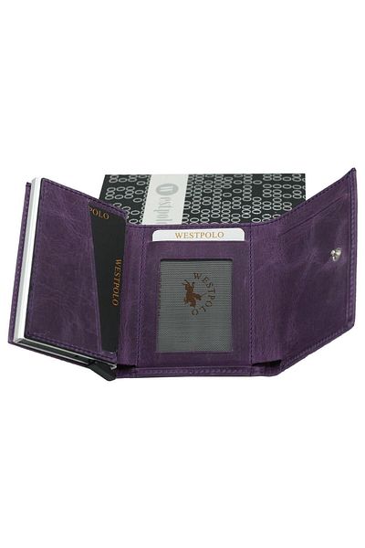Westpolo Men's Purple Leather Mechanical Wallet Card Holder
