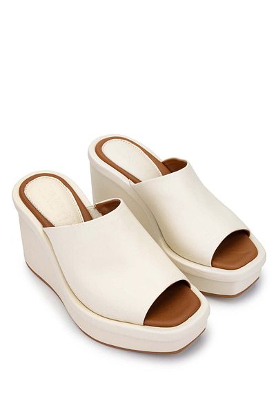 Tamer Tanca Beige Genuine Leather Women's Heeled Slippers